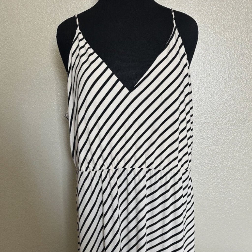 H&M Striped Midi Dress Women Black & White Size Small
